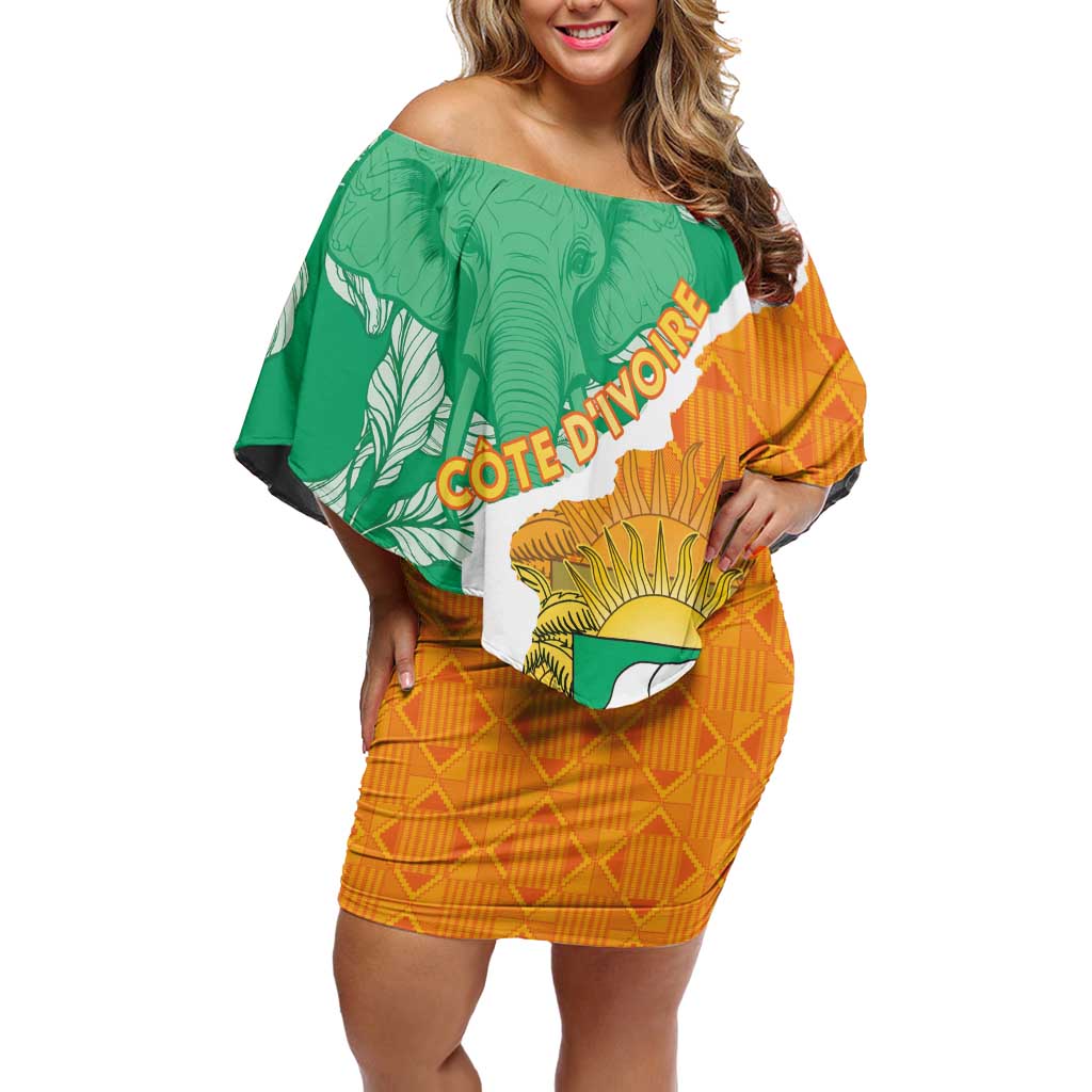 Personalised Ivory Coast Off Shoulder Short Dress Elephant With Coat Of Arms - Wonder Print Shop