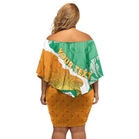 Personalised Ivory Coast Off Shoulder Short Dress Elephant With Coat Of Arms - Wonder Print Shop