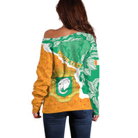 Personalised Ivory Coast Off Shoulder Sweater Elephant With Coat Of Arms - Wonder Print Shop