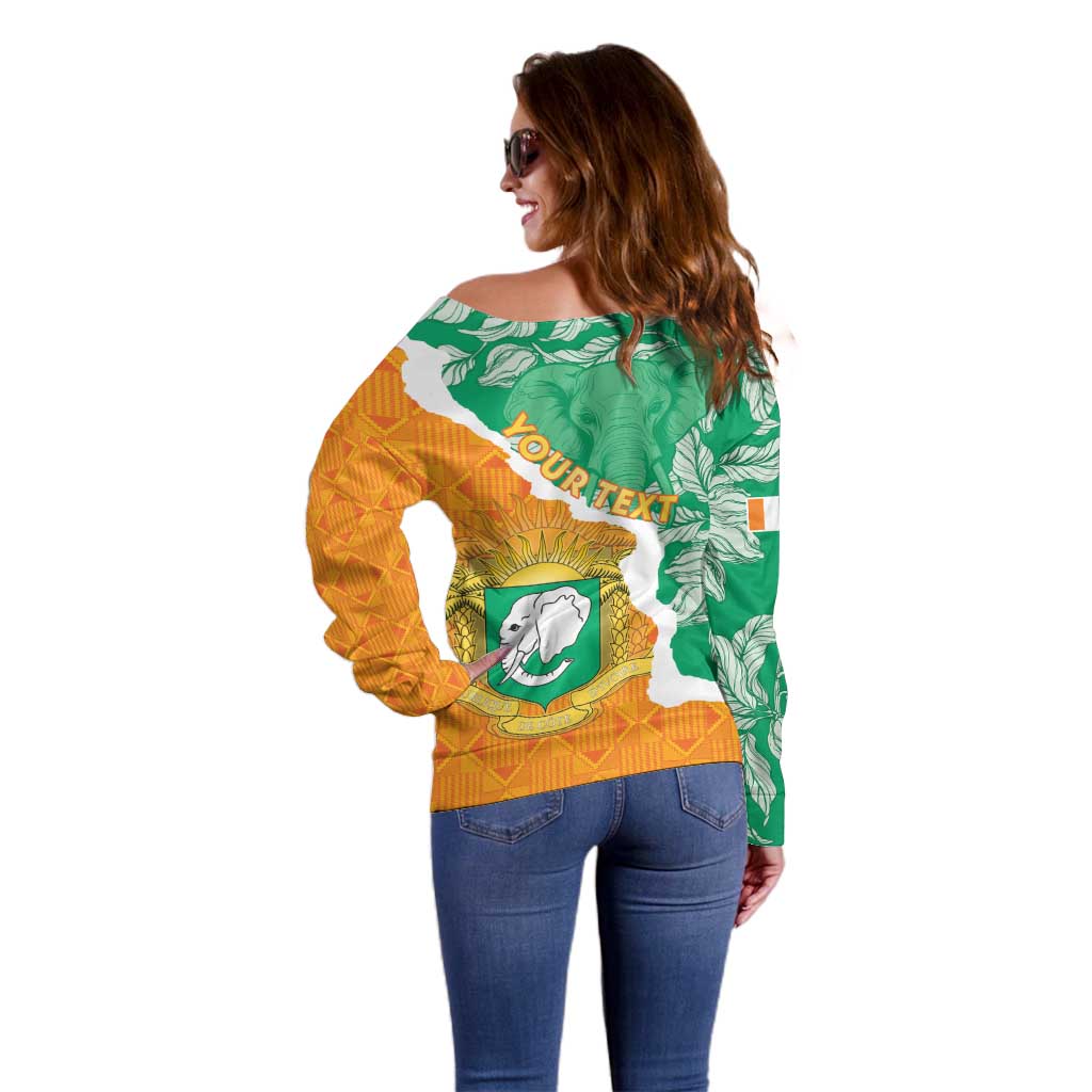 Personalised Ivory Coast Off Shoulder Sweater Elephant With Coat Of Arms - Wonder Print Shop