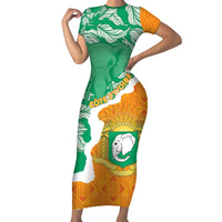 Personalised Ivory Coast Short Sleeve Bodycon Dress Elephant With Coat Of Arms - Wonder Print Shop