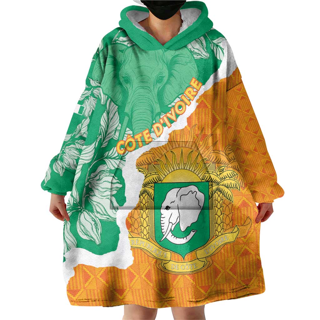 Personalised Ivory Coast Wearable Blanket Hoodie Elephant With Coat Of Arms - Wonder Print Shop