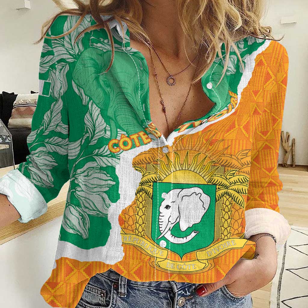 Personalised Ivory Coast Women Casual Shirt Elephant With Coat Of Arms - Wonder Print Shop