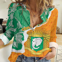 Personalised Ivory Coast Women Casual Shirt Elephant With Coat Of Arms - Wonder Print Shop