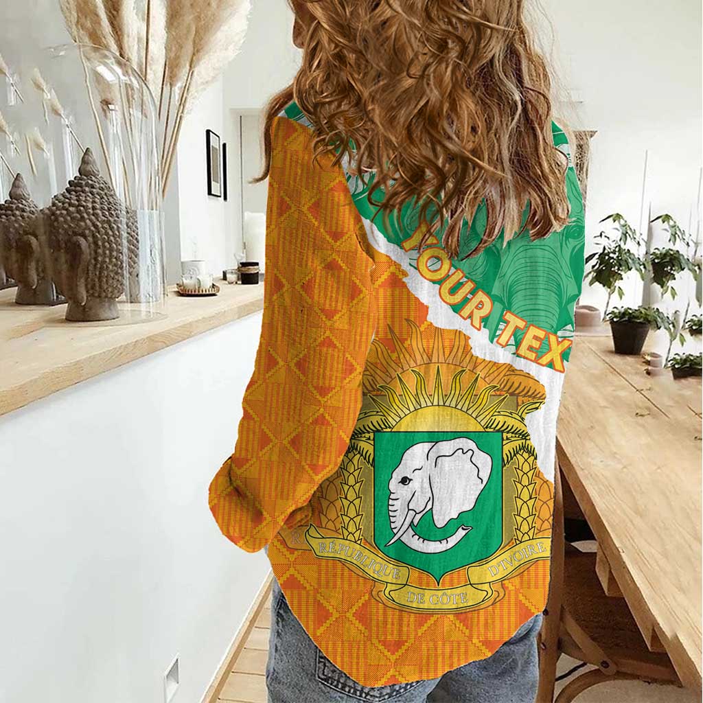 Personalised Ivory Coast Women Casual Shirt Elephant With Coat Of Arms - Wonder Print Shop