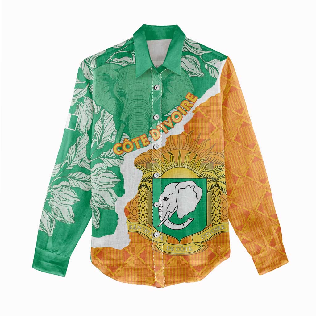 Personalised Ivory Coast Women Casual Shirt Elephant With Coat Of Arms - Wonder Print Shop