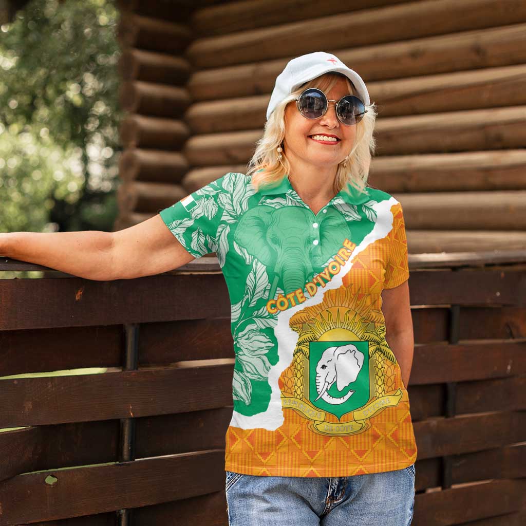 Personalised Ivory Coast Women Polo Shirt Elephant With Coat Of Arms - Wonder Print Shop
