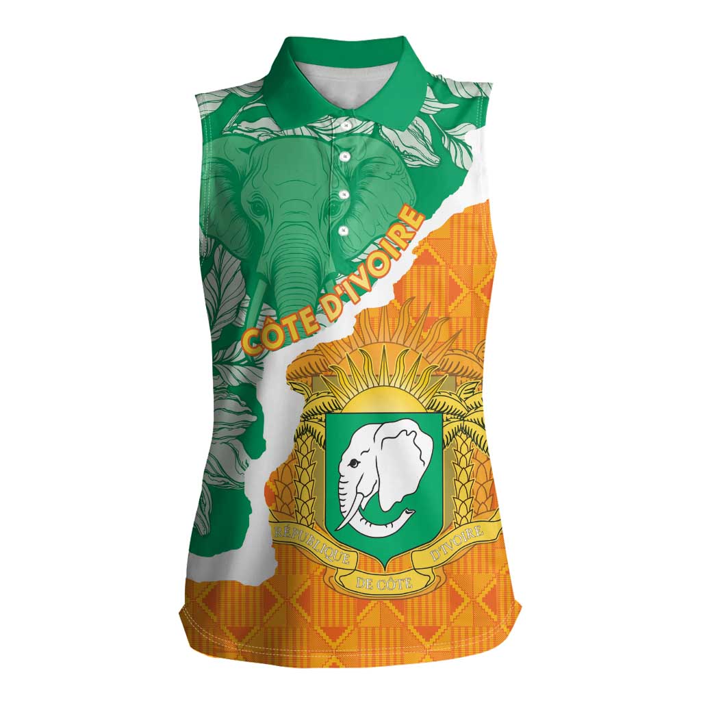 Personalised Ivory Coast Women Sleeveless Polo Shirt Elephant With Coat Of Arms - Wonder Print Shop