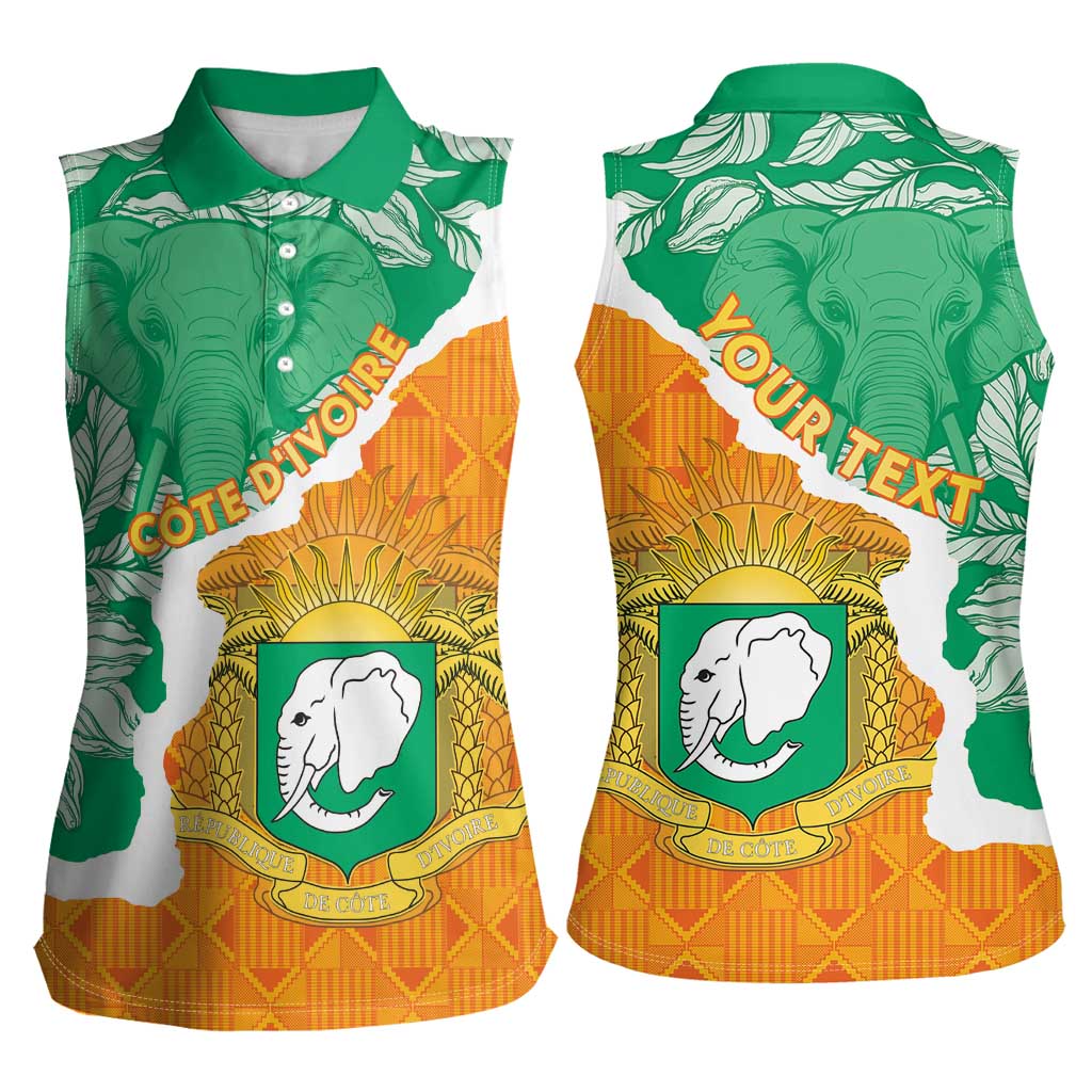 Personalised Ivory Coast Women Sleeveless Polo Shirt Elephant With Coat Of Arms - Wonder Print Shop