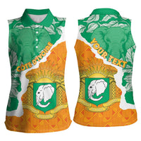 Personalised Ivory Coast Women Sleeveless Polo Shirt Elephant With Coat Of Arms - Wonder Print Shop