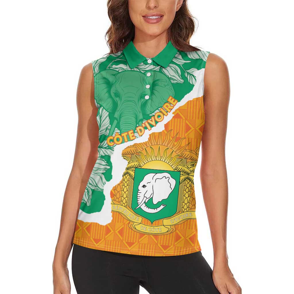 Personalised Ivory Coast Women Sleeveless Polo Shirt Elephant With Coat Of Arms - Wonder Print Shop