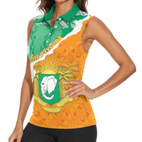 Personalised Ivory Coast Women Sleeveless Polo Shirt Elephant With Coat Of Arms - Wonder Print Shop