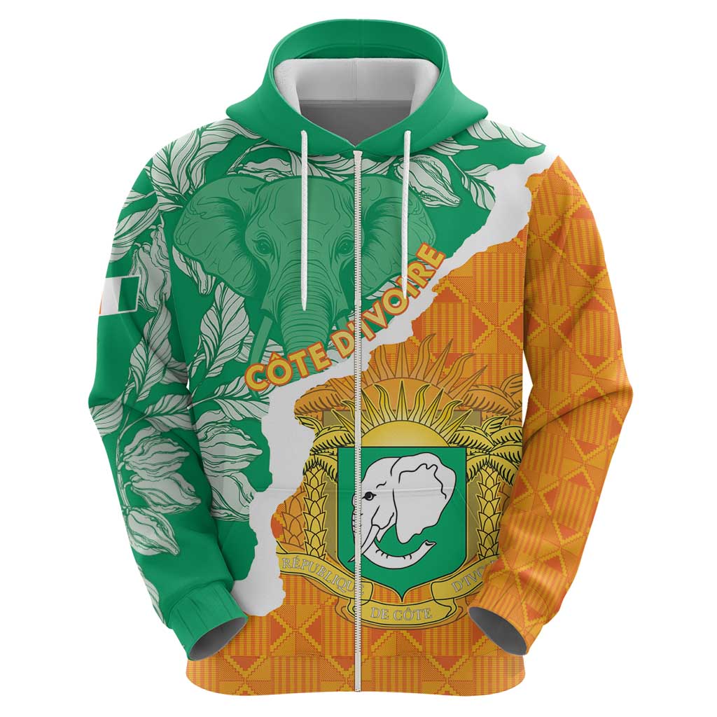 Personalised Ivory Coast Zip Hoodie Elephant With Coat Of Arms - Wonder Print Shop