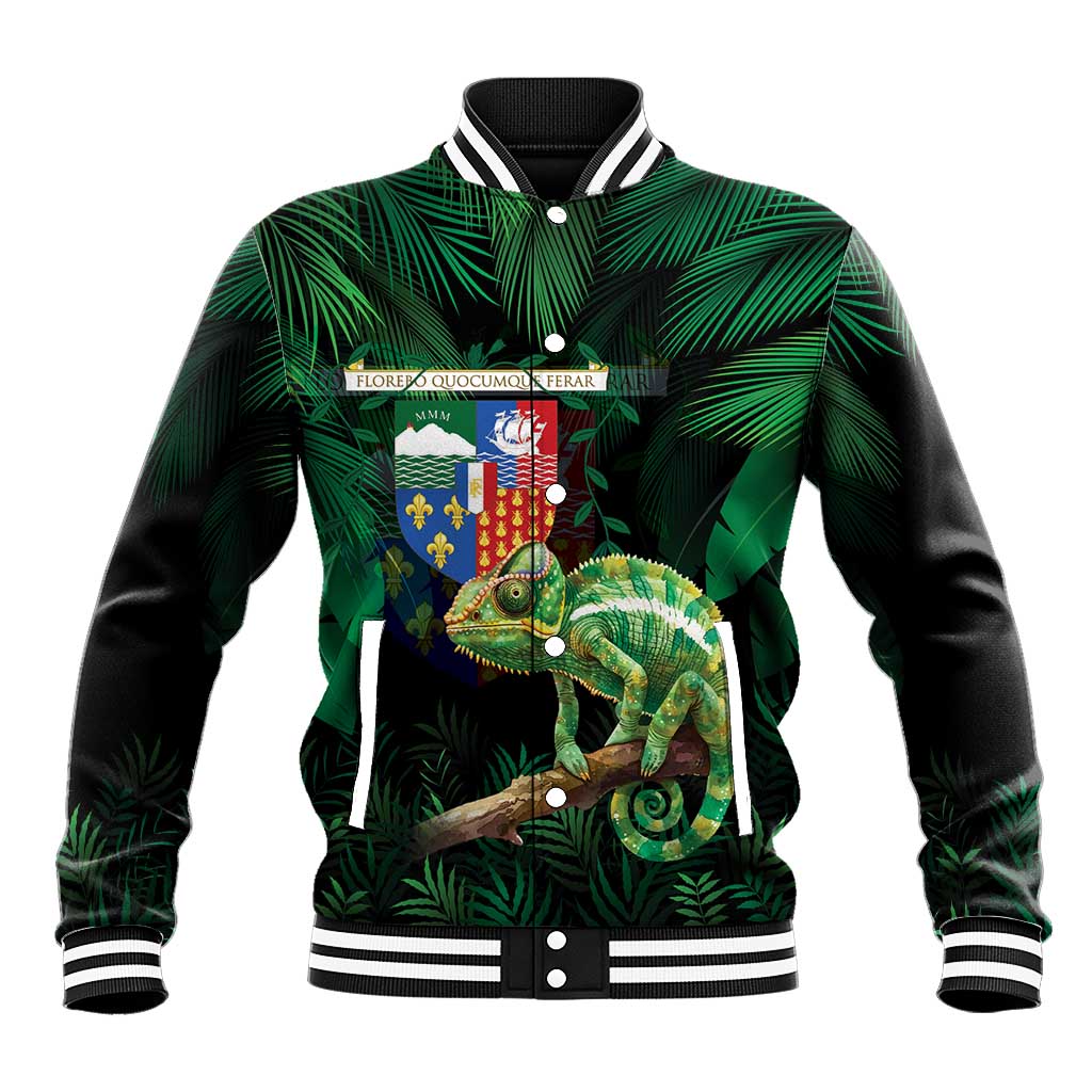 Reunion Island Baseball Jacket Furcifer Pardalis With Coat Of Arms
