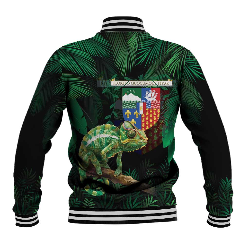 Reunion Island Baseball Jacket Furcifer Pardalis With Coat Of Arms