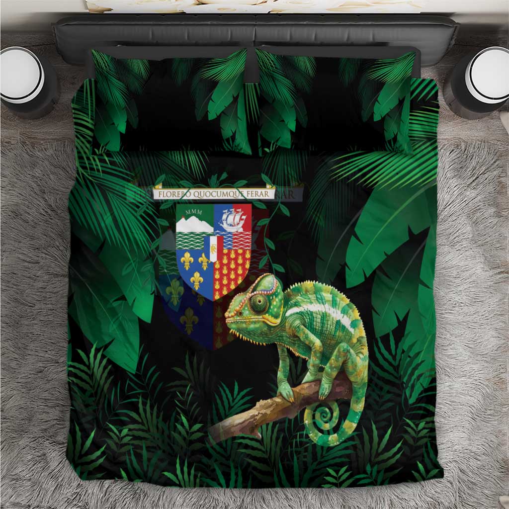 Reunion Island Bedding Set Furcifer Pardalis With Coat Of Arms