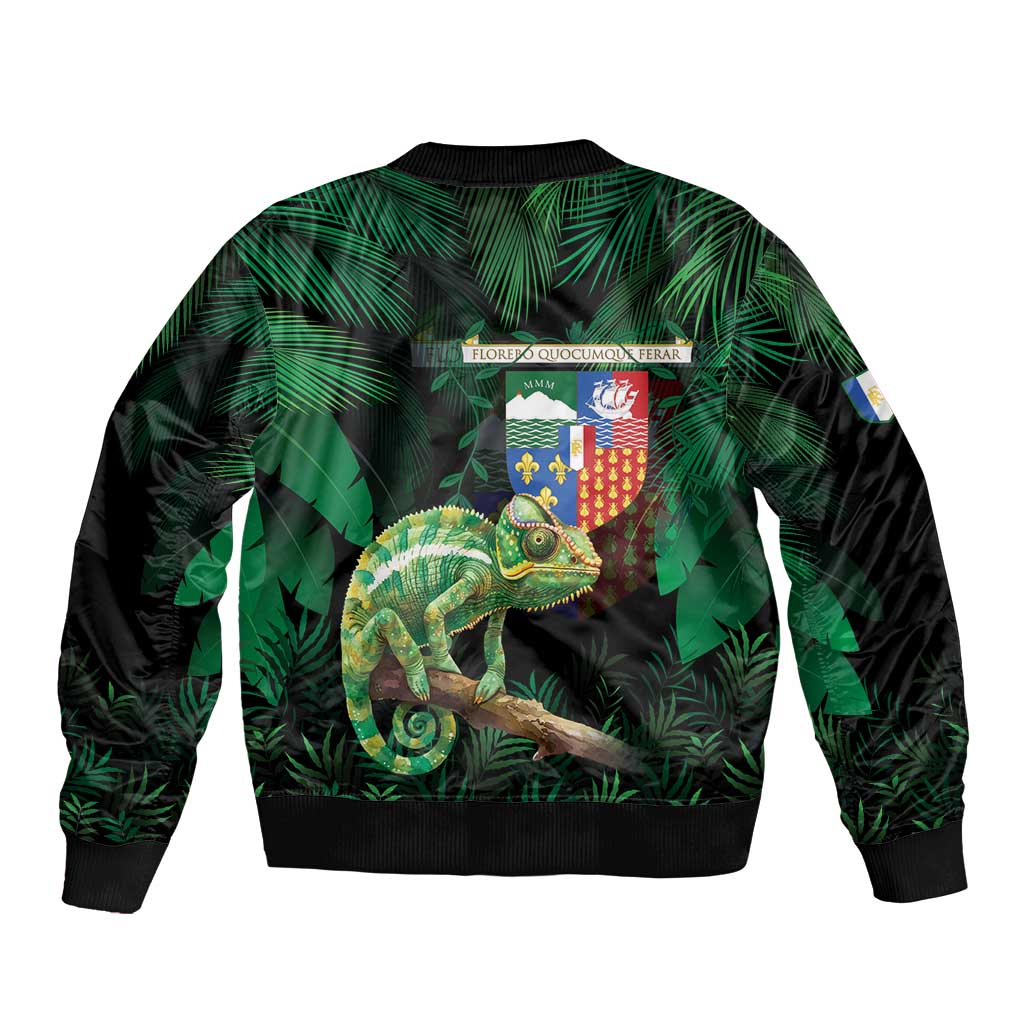 Reunion Island Bomber Jacket Furcifer Pardalis With Coat Of Arms