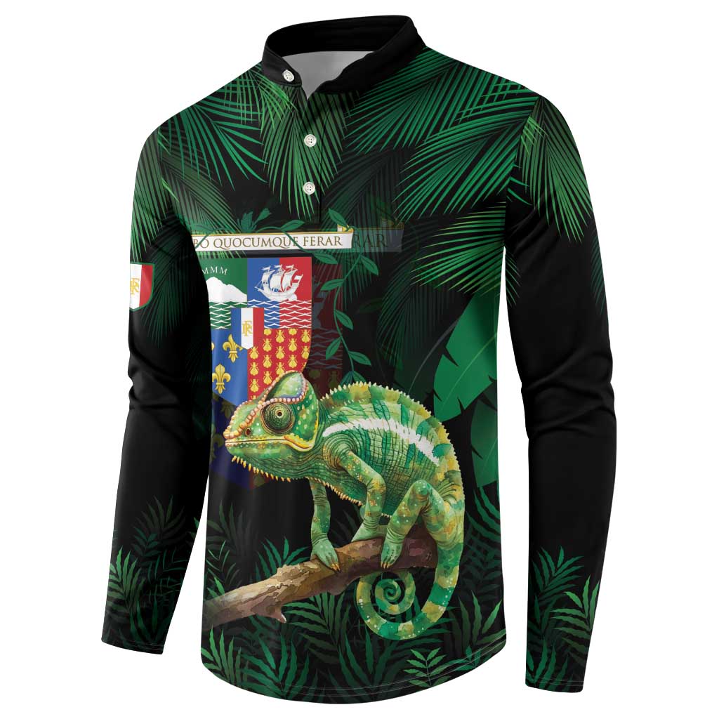 Reunion Island Button Sweatshirt Furcifer Pardalis With Coat Of Arms