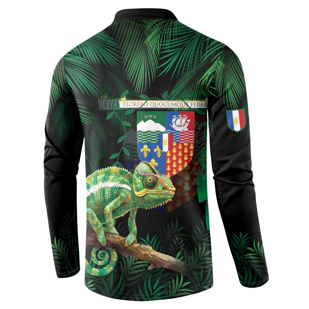 Reunion Island Button Sweatshirt Furcifer Pardalis With Coat Of Arms