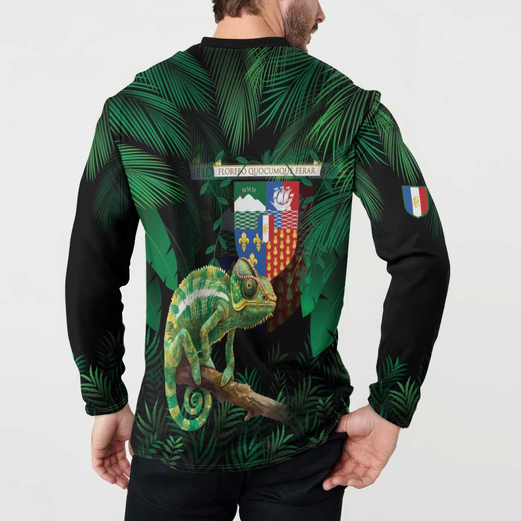Reunion Island Button Sweatshirt Furcifer Pardalis With Coat Of Arms