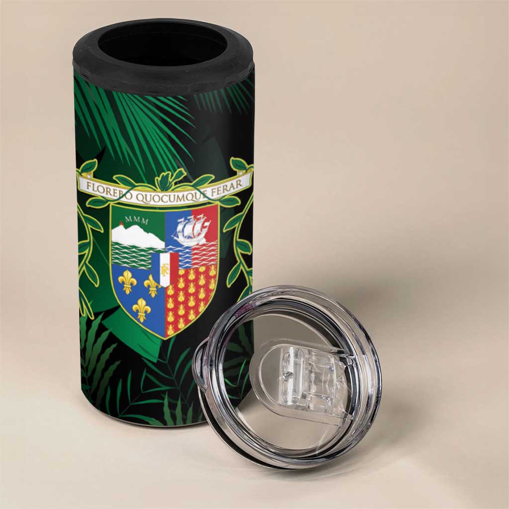 Reunion Island 4 in 1 Can Cooler Tumbler Furcifer Pardalis With Coat Of Arms