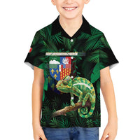 Reunion Island Family Matching Long Sleeve Bodycon Dress and Hawaiian Shirt Furcifer Pardalis With Coat Of Arms