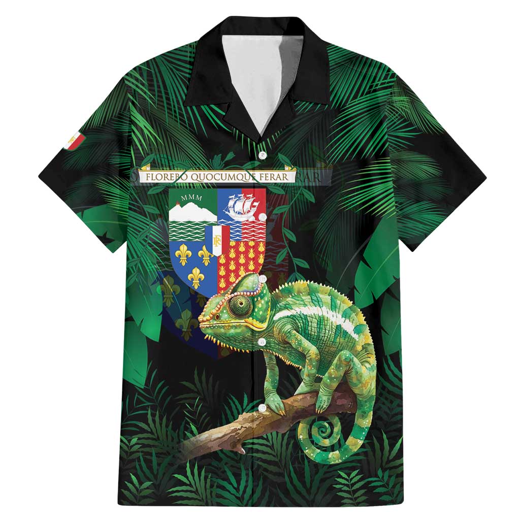 Reunion Island Family Matching Mermaid Dress and Hawaiian Shirt Furcifer Pardalis With Coat Of Arms