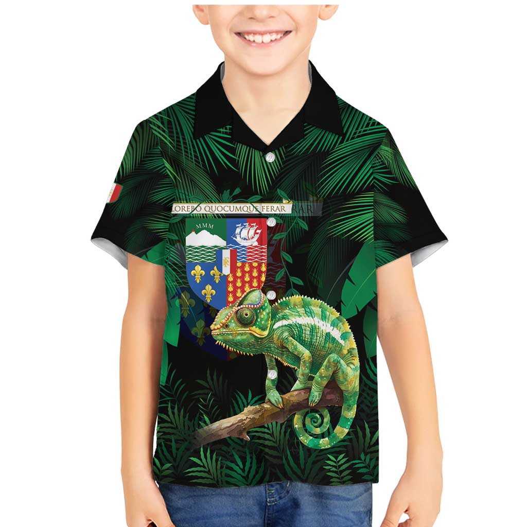 Reunion Island Family Matching Mermaid Dress and Hawaiian Shirt Furcifer Pardalis With Coat Of Arms