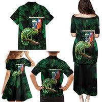 Reunion Island Family Matching Puletasi and Hawaiian Shirt Furcifer Pardalis With Coat Of Arms