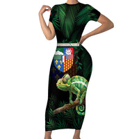 Reunion Island Family Matching Short Sleeve Bodycon Dress and Hawaiian Shirt Furcifer Pardalis With Coat Of Arms