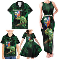 Reunion Island Family Matching Tank Maxi Dress and Hawaiian Shirt Furcifer Pardalis With Coat Of Arms