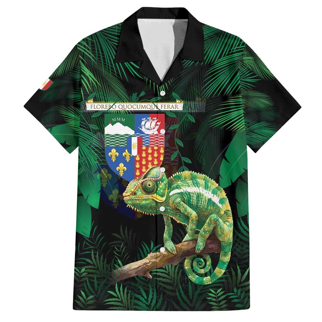 Reunion Island Family Matching Tank Maxi Dress and Hawaiian Shirt Furcifer Pardalis With Coat Of Arms