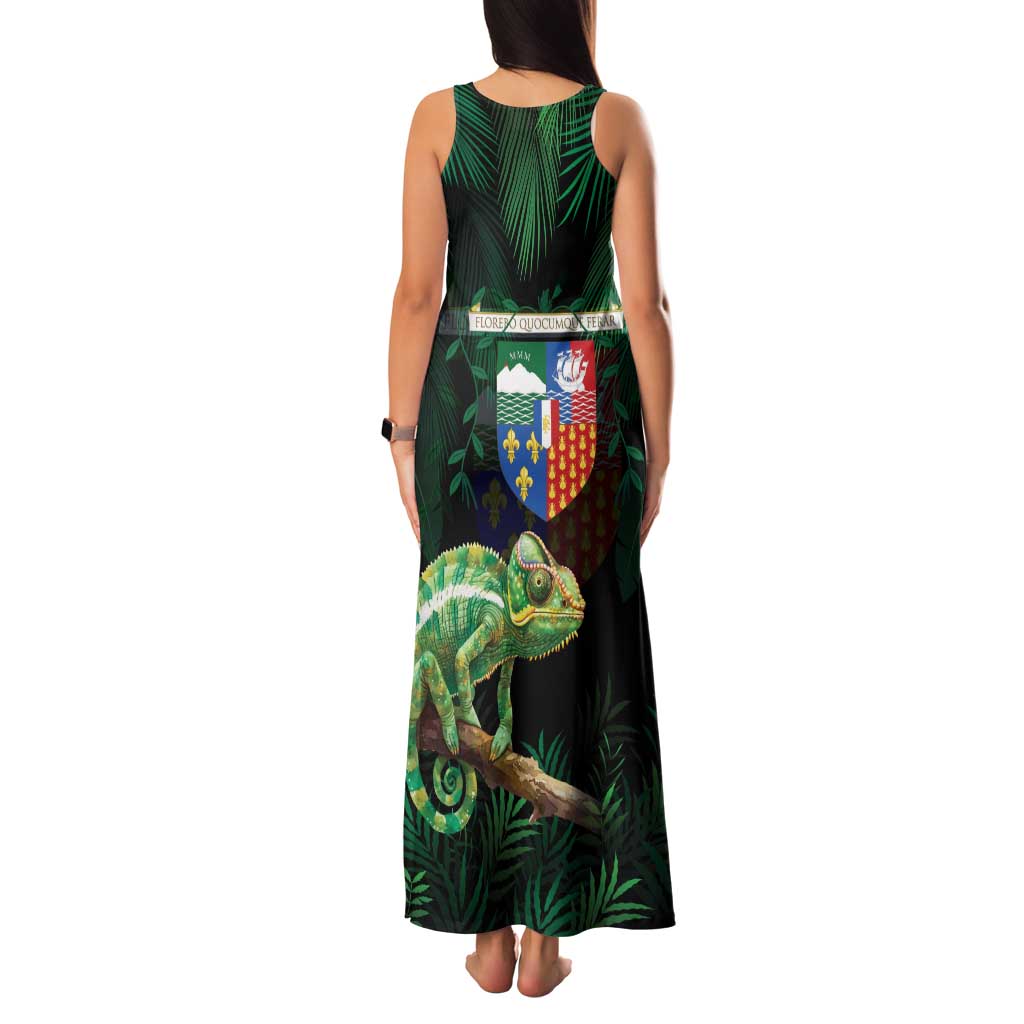 Reunion Island Family Matching Tank Maxi Dress and Hawaiian Shirt Furcifer Pardalis With Coat Of Arms