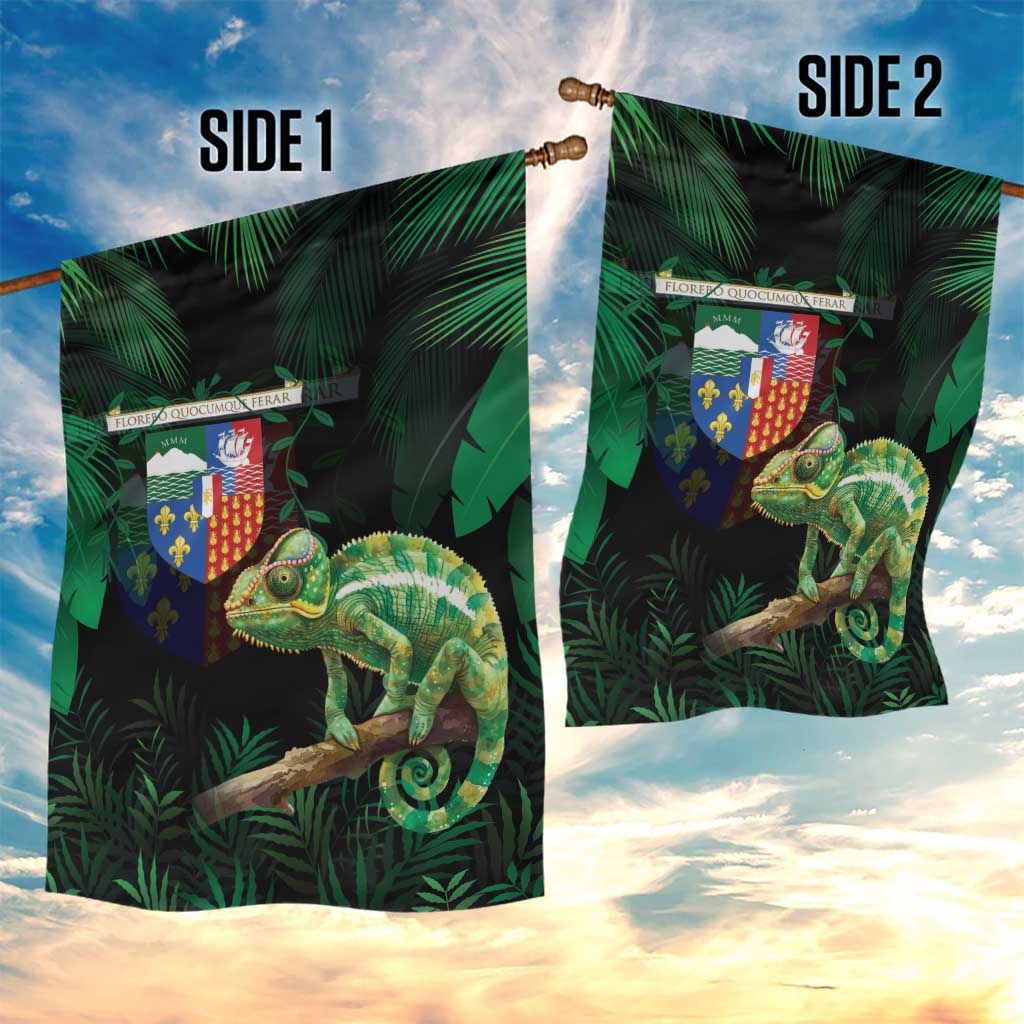 Reunion Island Garden Flag Furcifer Pardalis With Coat Of Arms