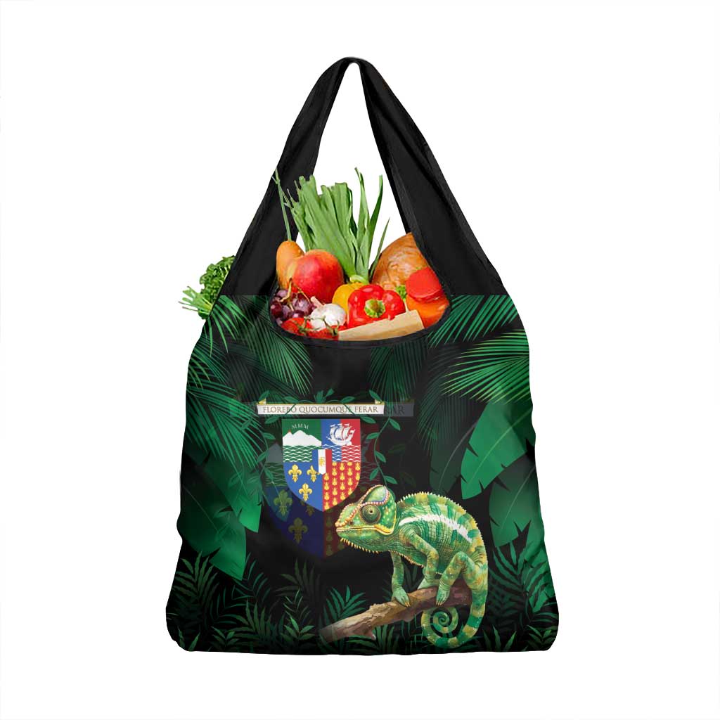 Reunion Island Grocery Bag Furcifer Pardalis With Coat Of Arms