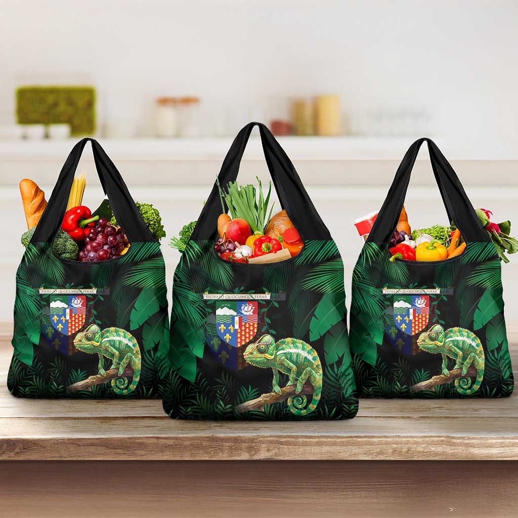 Reunion Island Grocery Bag Furcifer Pardalis With Coat Of Arms