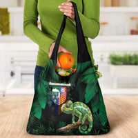Reunion Island Grocery Bag Furcifer Pardalis With Coat Of Arms