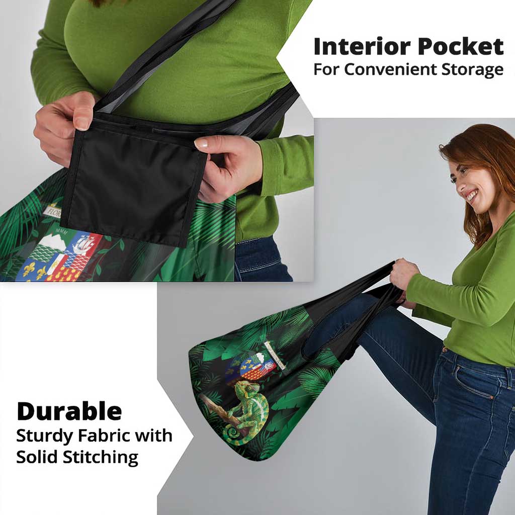 Reunion Island Grocery Bag Furcifer Pardalis With Coat Of Arms