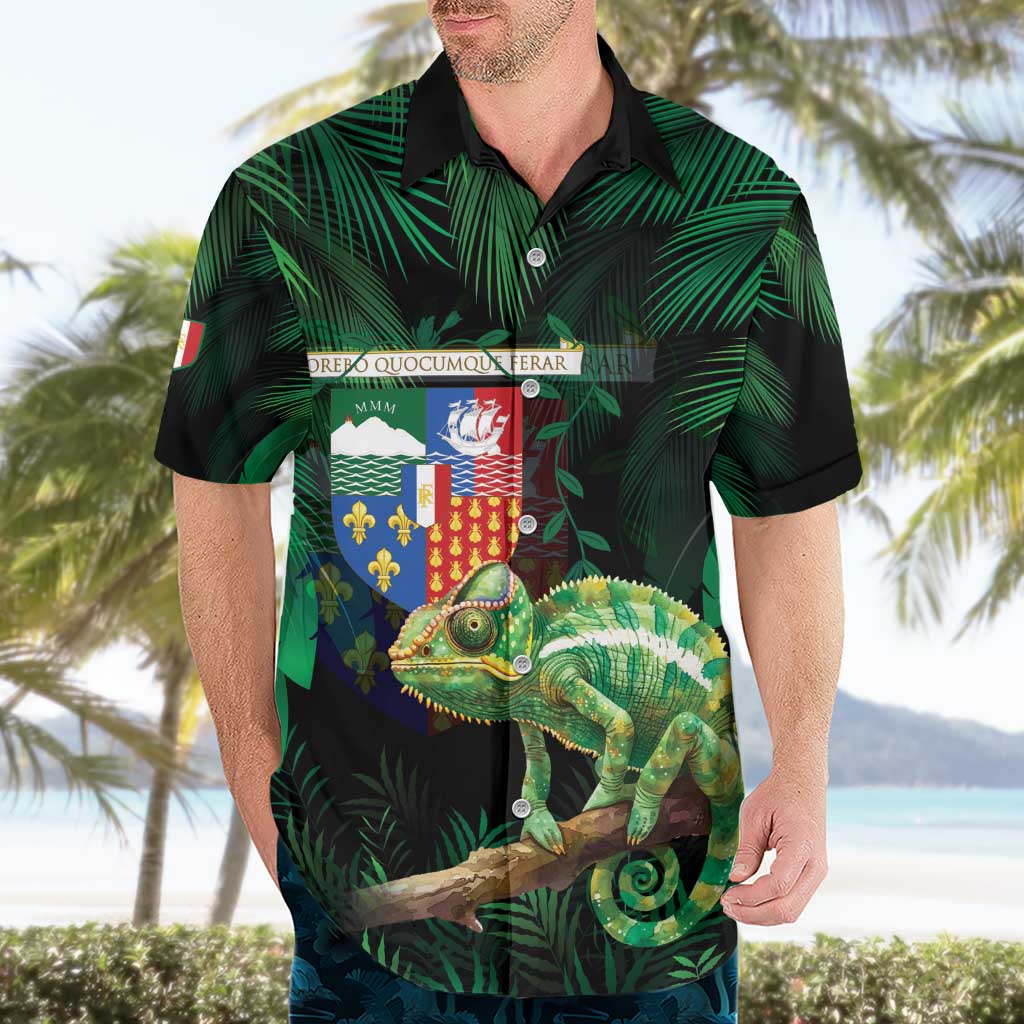 Reunion Island Hawaiian Shirt Furcifer Pardalis With Coat Of Arms
