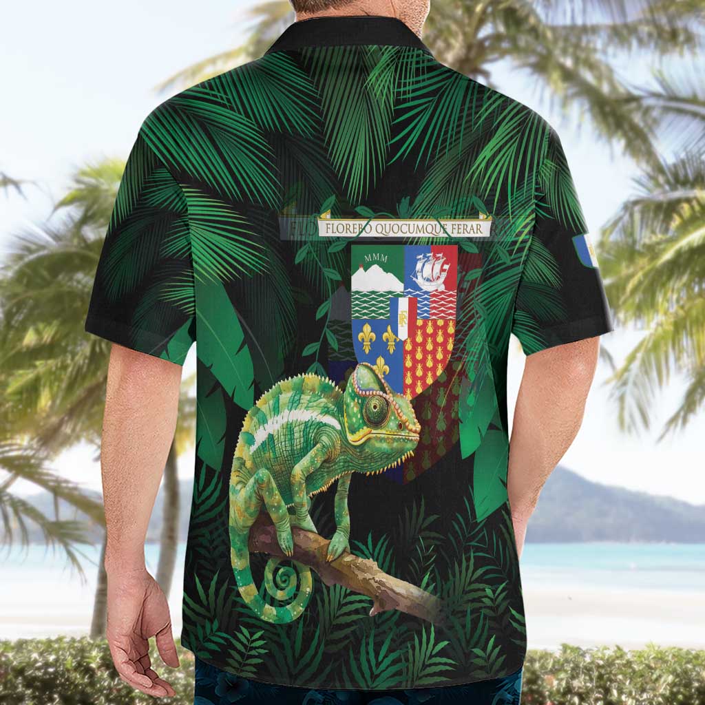 Reunion Island Hawaiian Shirt Furcifer Pardalis With Coat Of Arms