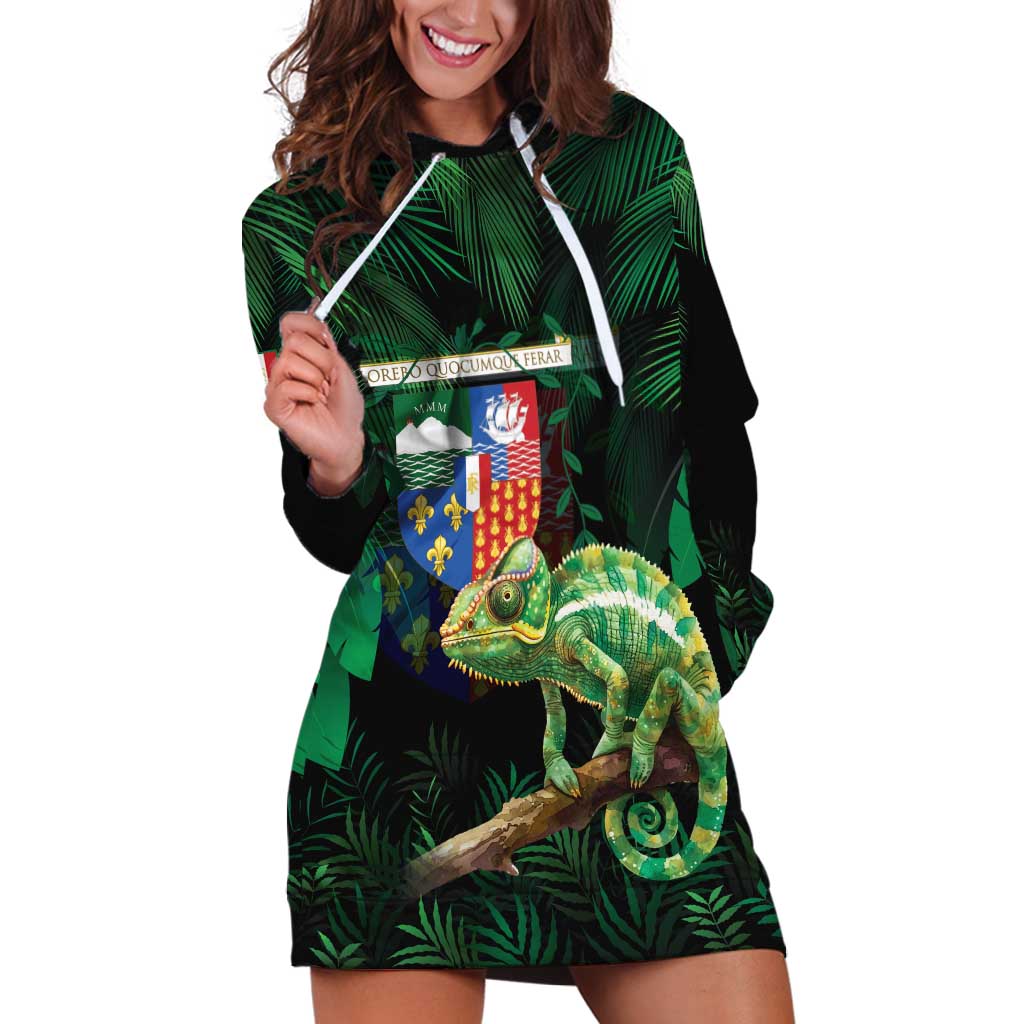 Reunion Island Hoodie Dress Furcifer Pardalis With Coat Of Arms