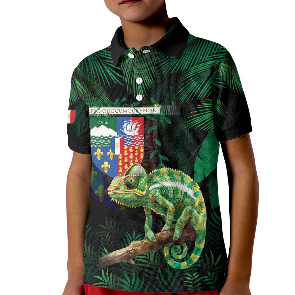 Reunion Island Kid Polo Shirt Furcifer Pardalis With Coat Of Arms