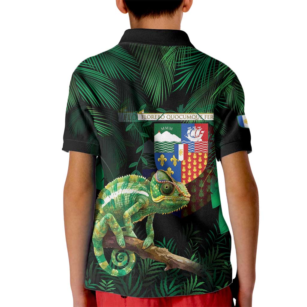 Reunion Island Kid Polo Shirt Furcifer Pardalis With Coat Of Arms