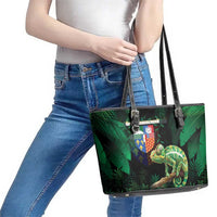 Reunion Island Leather Tote Bag Furcifer Pardalis With Coat Of Arms
