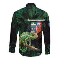 Reunion Island Long Sleeve Button Shirt Furcifer Pardalis With Coat Of Arms
