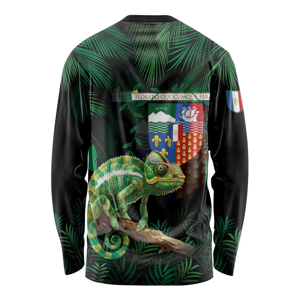 Reunion Island Long Sleeve Shirt Furcifer Pardalis With Coat Of Arms - Wonder Print Shop