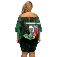 Reunion Island Off Shoulder Short Dress Furcifer Pardalis With Coat Of Arms - Wonder Print Shop