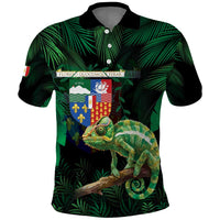 Reunion Island Polo Shirt Furcifer Pardalis With Coat Of Arms - Wonder Print Shop