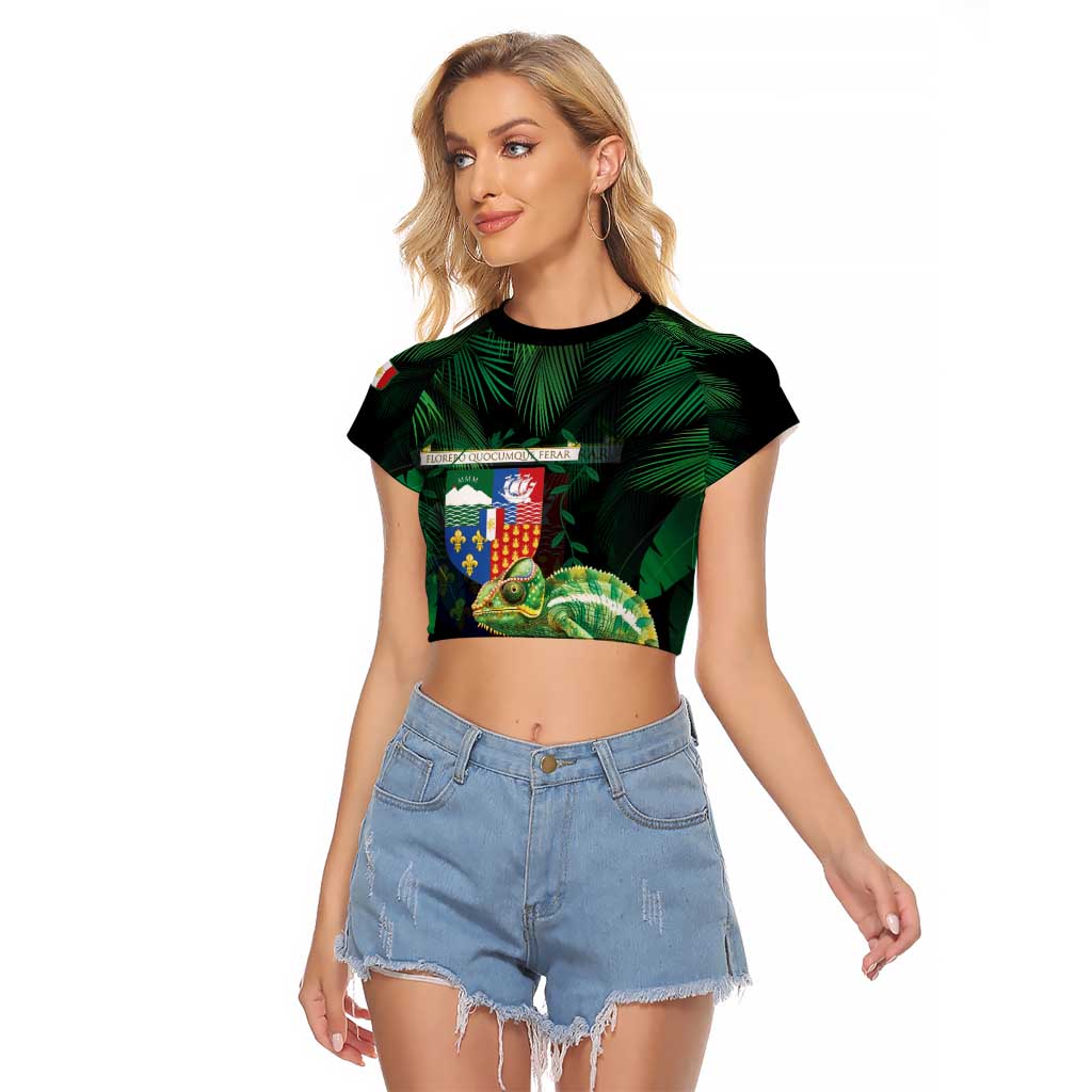 Reunion Island Raglan Cropped T Shirt Furcifer Pardalis With Coat Of Arms - Wonder Print Shop