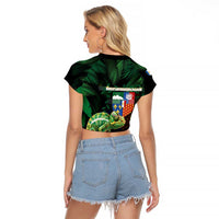 Reunion Island Raglan Cropped T Shirt Furcifer Pardalis With Coat Of Arms - Wonder Print Shop